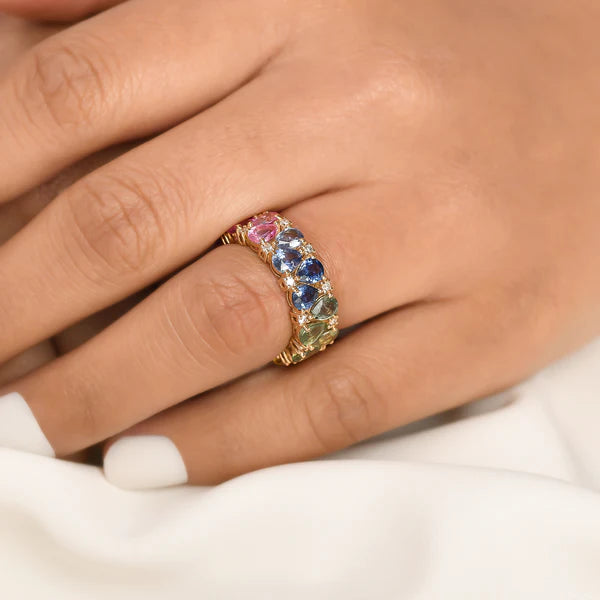 Rainbow Sapphire Pear Diamond Ring