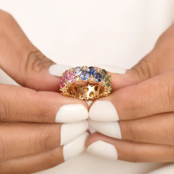 Rainbow Sapphire Pear Diamond Ring