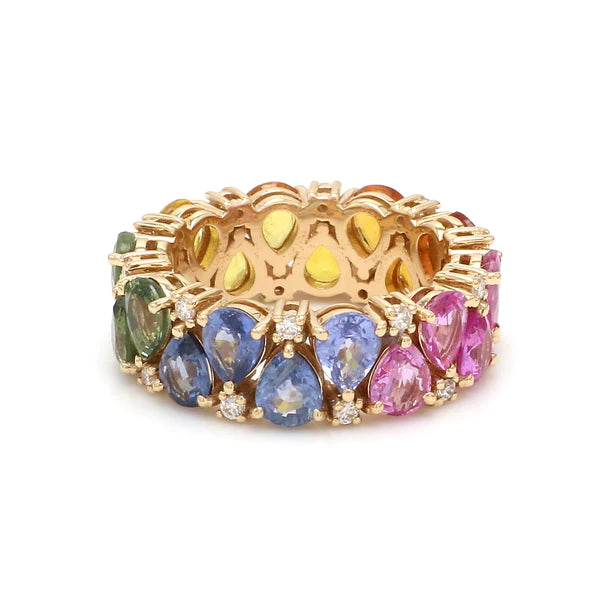 Rainbow Sapphire Pear Diamond Ring