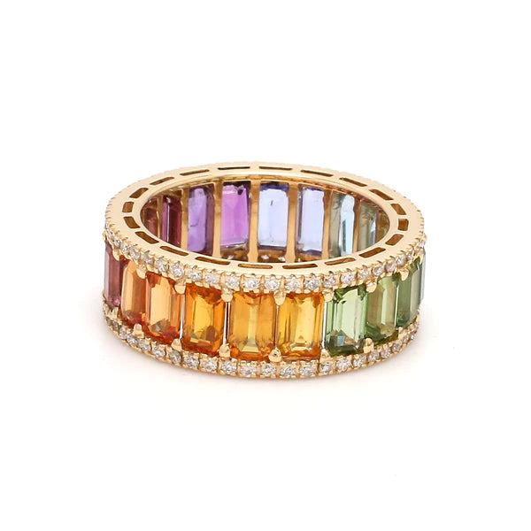 Rainbow Gemstone Octagon and Diamond Ring