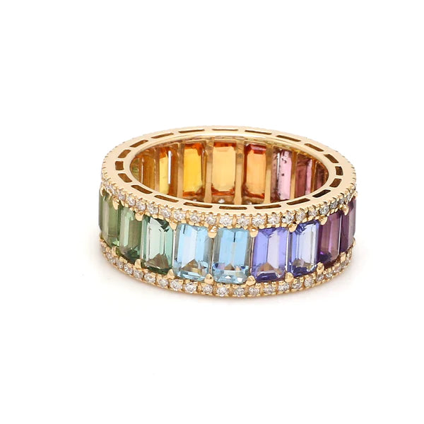 Rainbow Gemstone Octagon and Diamond Ring