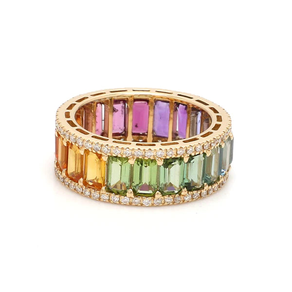 Rainbow Gemstone Octagon and Diamond Ring