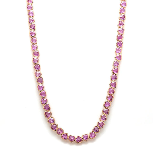 Pink Sapphire Upside Down Heart Tennis Necklace