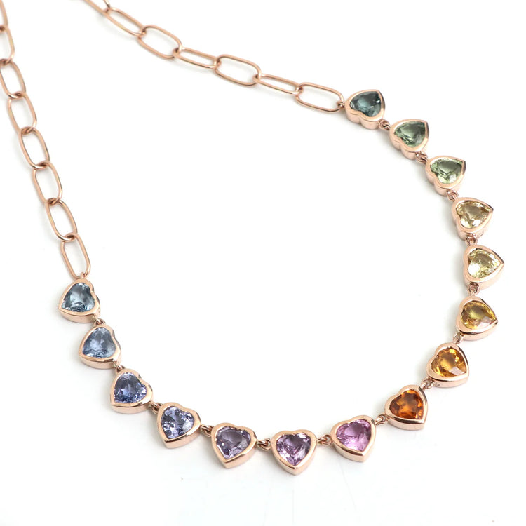 Rainbow Sapphire Heart Paperclip Necklace