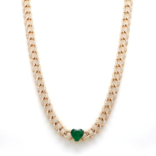 Emerald Heart Cuban Chain Necklace