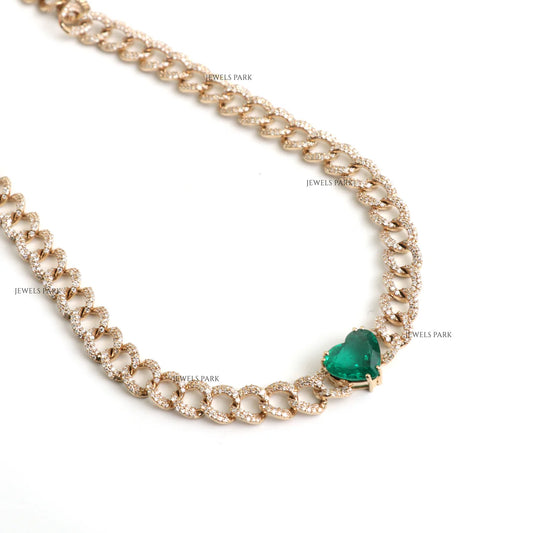 Emerald Heart Cuban Chain Necklace