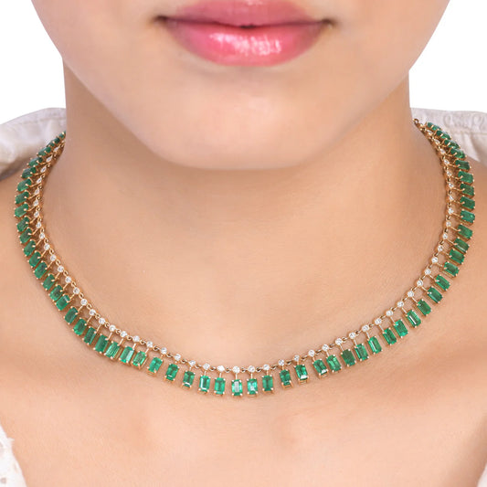 Emerald Cut Dot and Dash Necklace