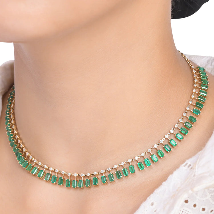 Emerald Cut Dot and Dash Necklace