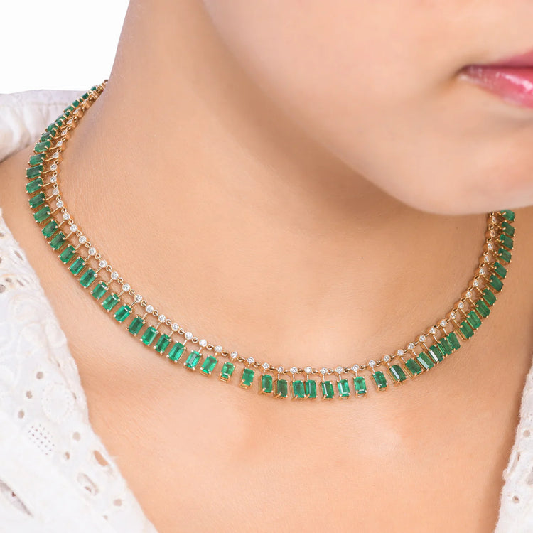 Emerald Cut Dot and Dash Necklace