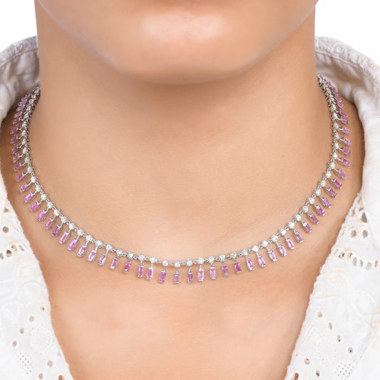 Pink Sapphire Dot and Dash Necklace