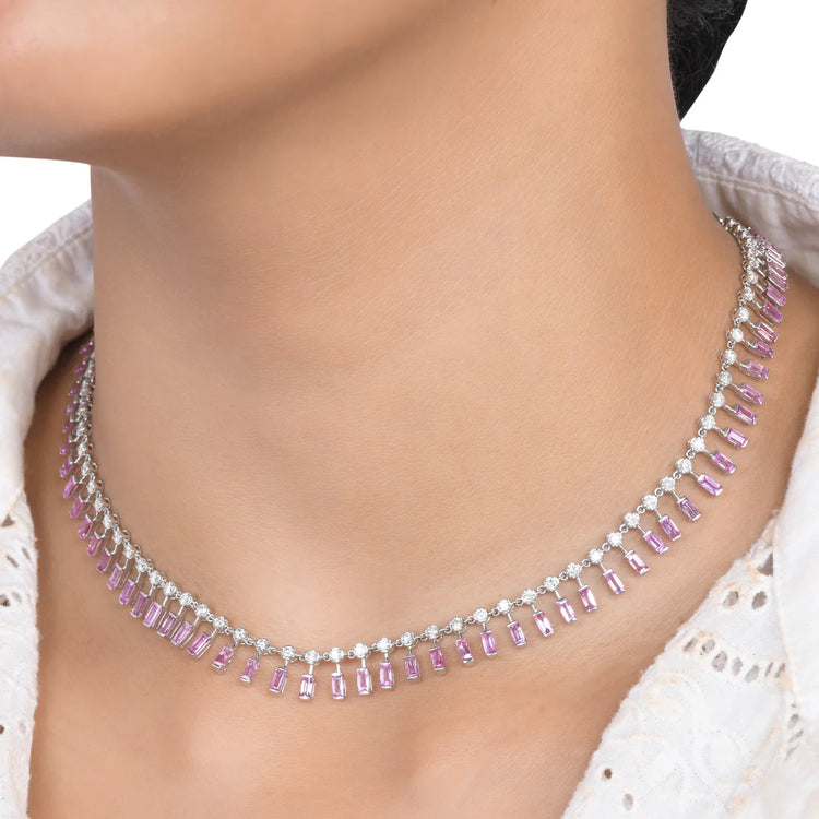 Pink Sapphire Dot and Dash Necklace