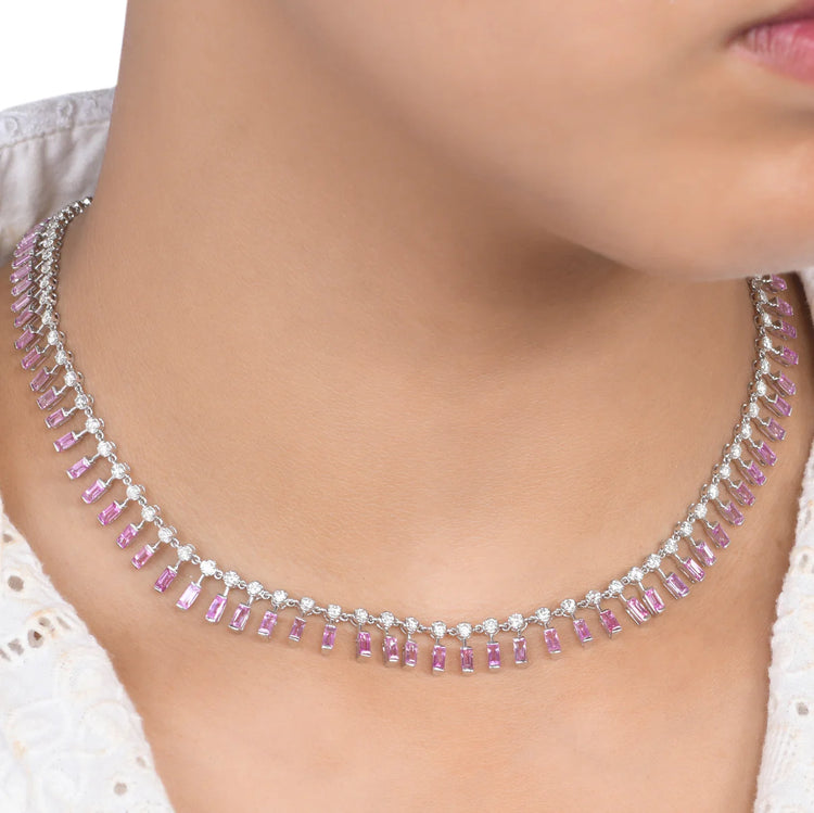 Pink Sapphire Dot and Dash Necklace