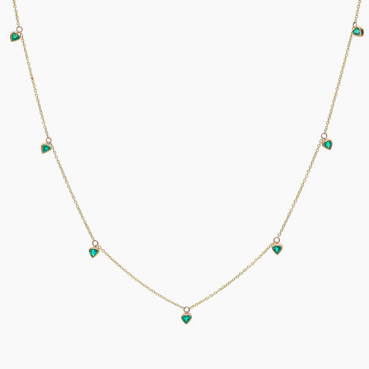 Emerald Bezel Set Heart Shape Chain Necklace