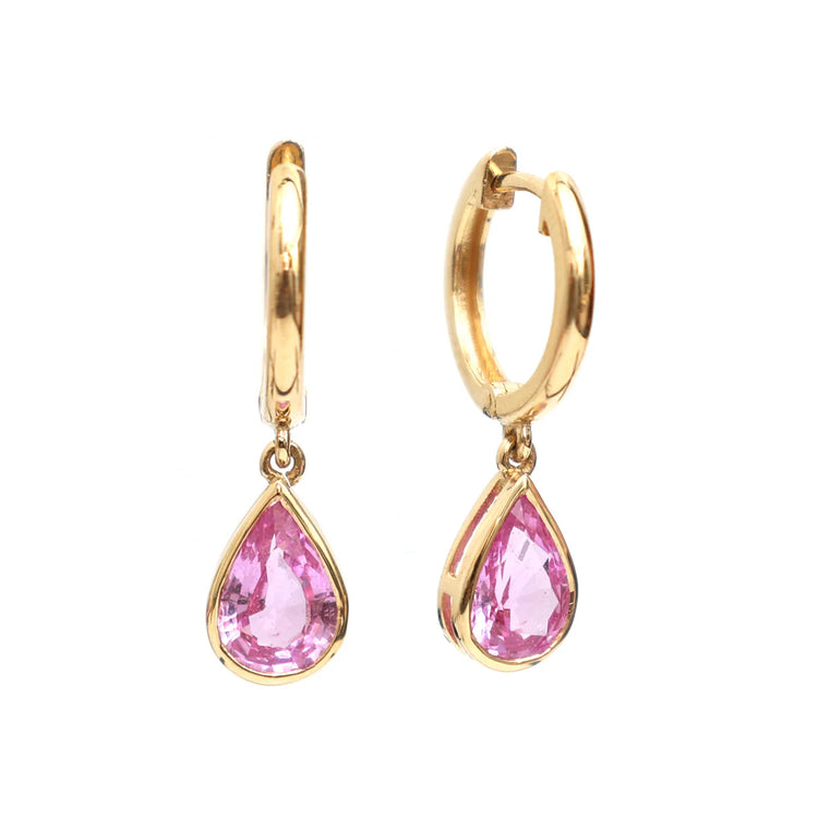 Pink Sapphire Bezel Set Pear Mini Earrings