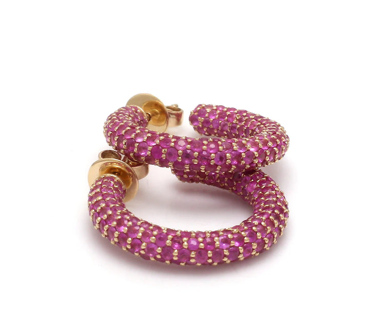 Pink Sapphire Pave Set Earrings Gold