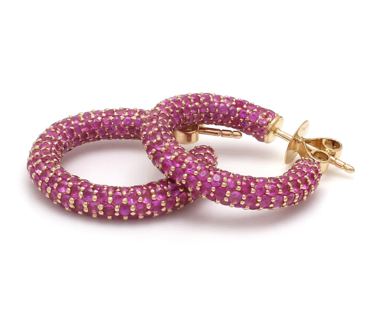 Pink Sapphire Pave Set Earrings Gold