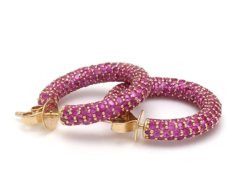 Pink Sapphire Pave Set Earrings Gold