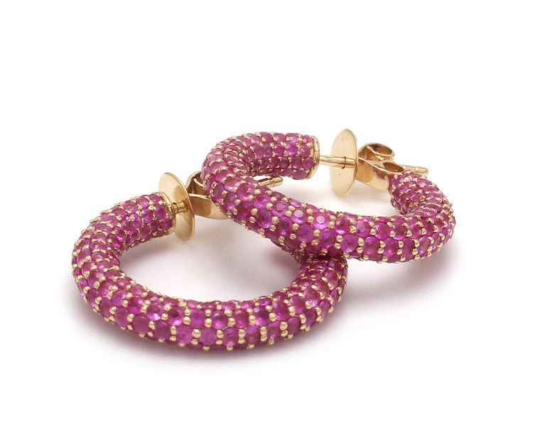 Pink Sapphire Pave Set Earrings Gold