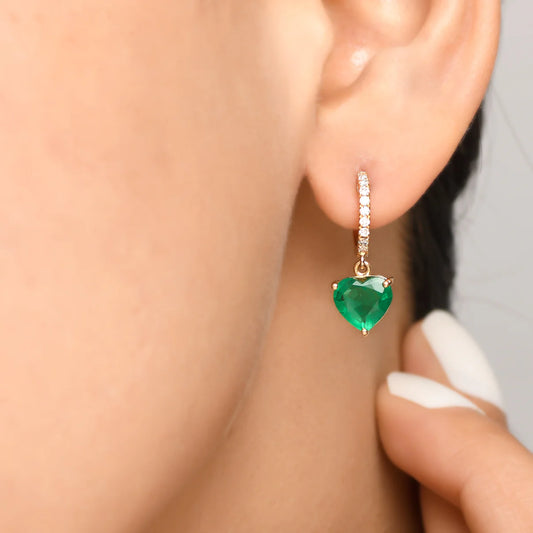 Emerald Heart Dangle Earrings