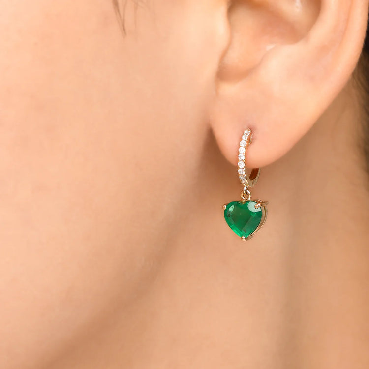 Emerald Heart Dangle Earrings