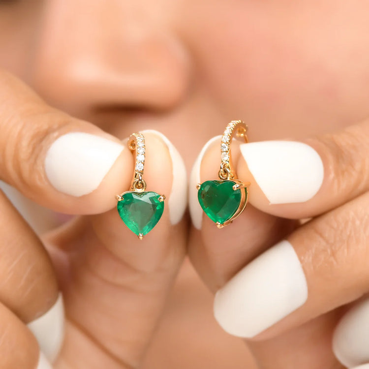 Emerald Heart Dangle Earrings