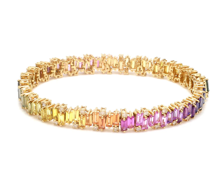 Rainbow Sapphire Baguette Zig Zag Bracelet