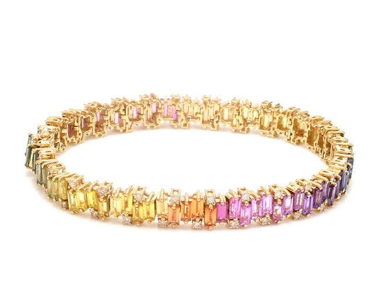 Rainbow Sapphire Baguette Zig Zag Bracelet