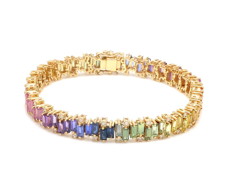 Rainbow Sapphire Baguette Zig Zag Bracelet