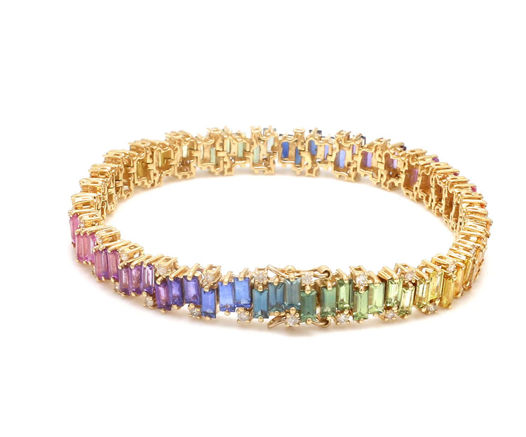 Rainbow Sapphire Baguette Zig Zag Bracelet