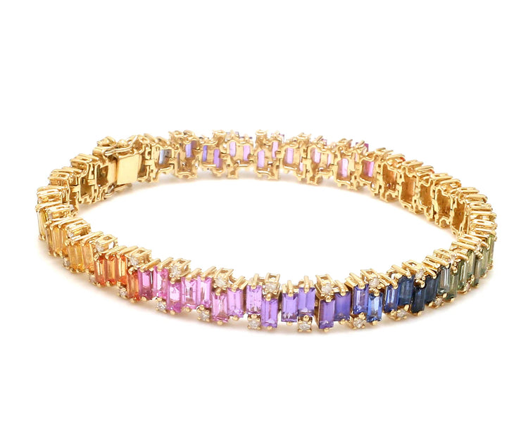 Rainbow Sapphire Baguette Zig Zag Bracelet